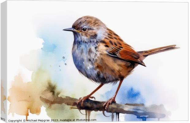 Watercolor painted dunnock on a white background. Canvas Print by Michael Piepgras