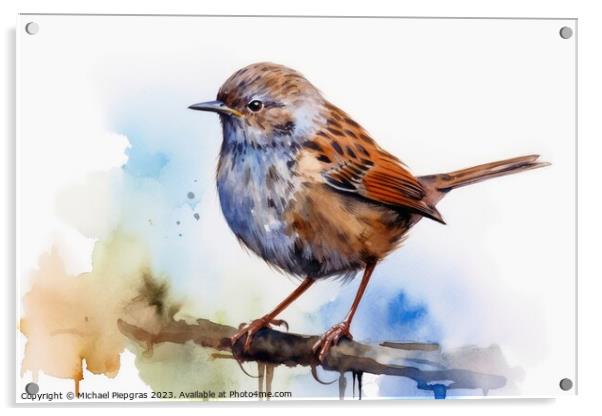 Watercolor painted dunnock on a white background. Acrylic by Michael Piepgras