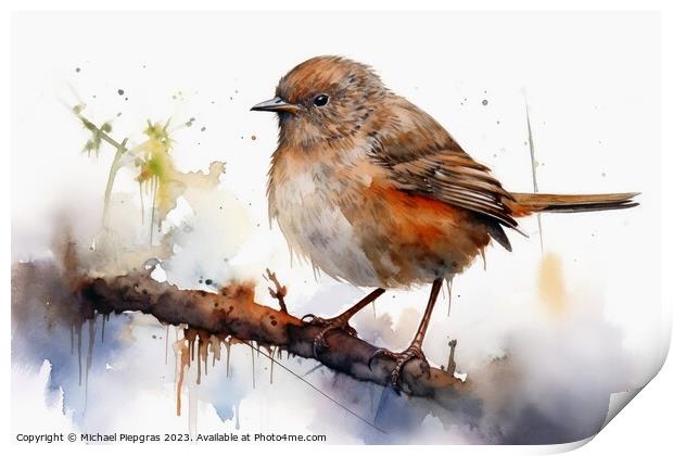 Watercolor painted dunnock on a white background. Print by Michael Piepgras