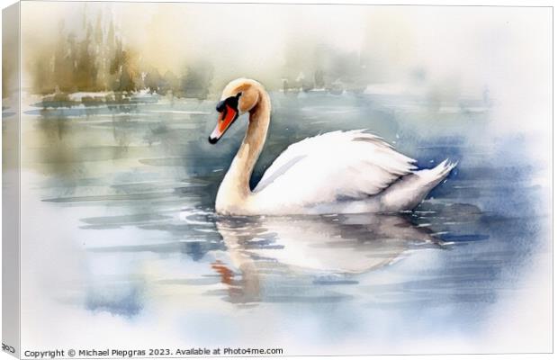 Watercolor painted white swan on a white background. Canvas Print by Michael Piepgras