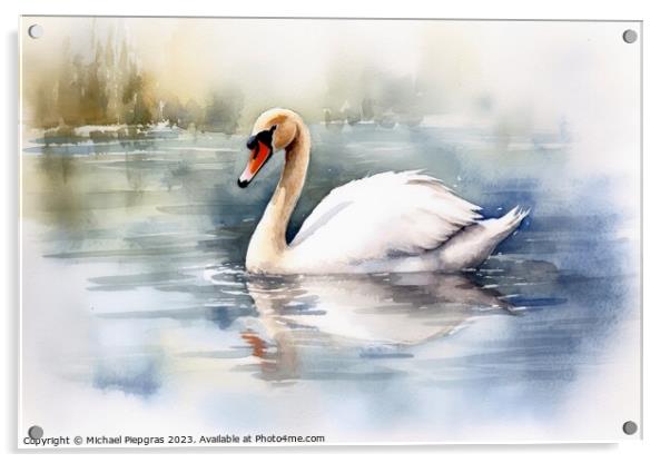 Watercolor painted white swan on a white background. Acrylic by Michael Piepgras