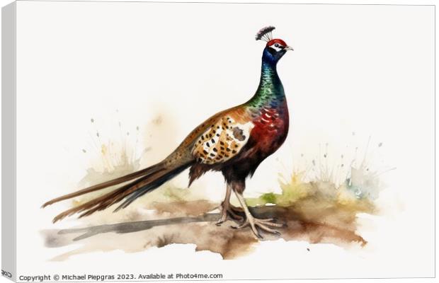 Watercolor painted hunting pheasant on a white background. Canvas Print by Michael Piepgras