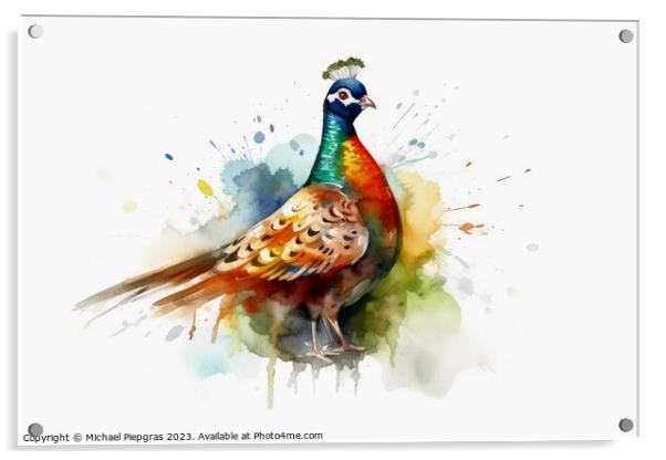 Watercolor painted hunting pheasant on a white background. Acrylic by Michael Piepgras