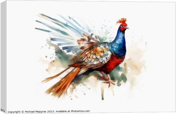 Watercolor painted hunting pheasant on a white background. Canvas Print by Michael Piepgras