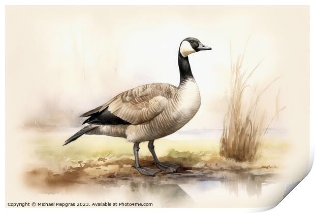 Watercolor painted canadian goose on a white background. Print by Michael Piepgras