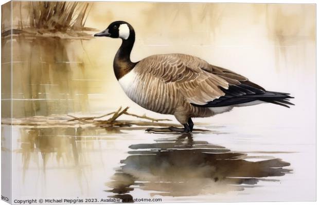 Watercolor painted canadian goose on a white background. Canvas Print by Michael Piepgras