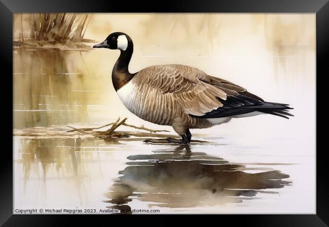 Watercolor painted canadian goose on a white background. Framed Print by Michael Piepgras