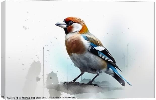 Watercolor painted hawfinch on a white background. Canvas Print by Michael Piepgras