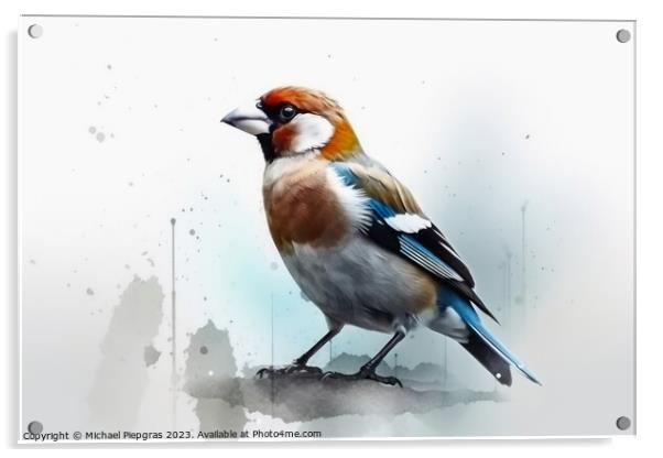 Watercolor painted hawfinch on a white background. Acrylic by Michael Piepgras