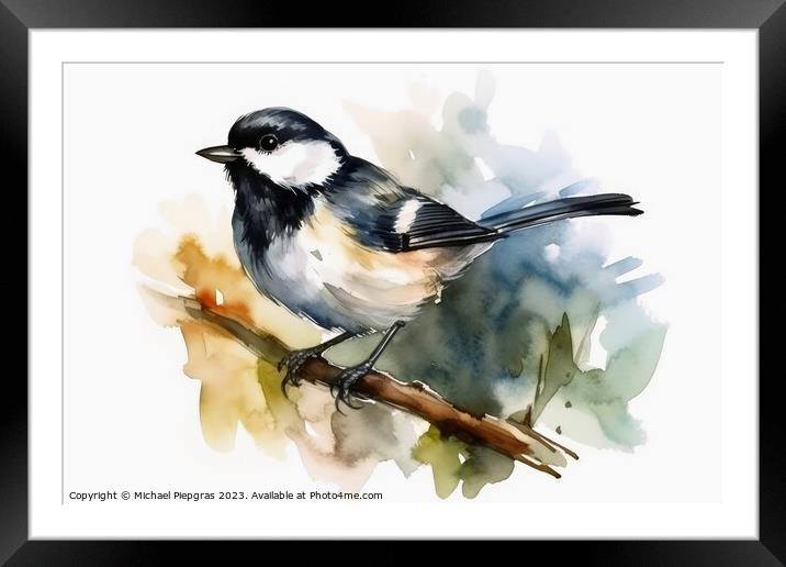 Watercolor painted coal tit bird on a white background. Framed Mounted Print by Michael Piepgras