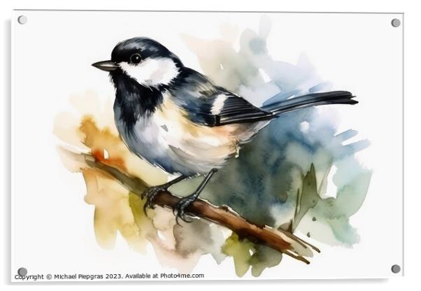 Watercolor painted coal tit bird on a white background. Acrylic by Michael Piepgras
