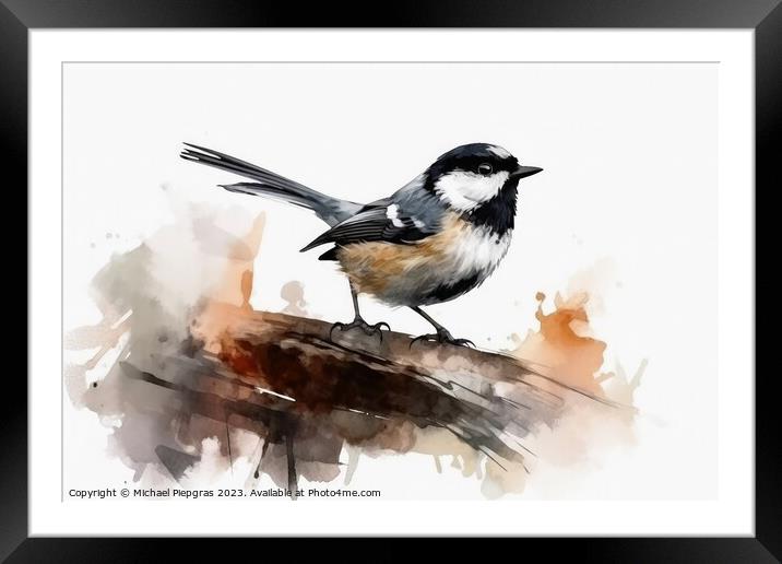 Watercolor painted coal tit bird on a white background. Framed Mounted Print by Michael Piepgras
