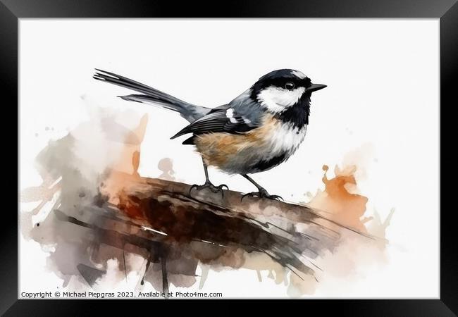 Watercolor painted coal tit bird on a white background. Framed Print by Michael Piepgras