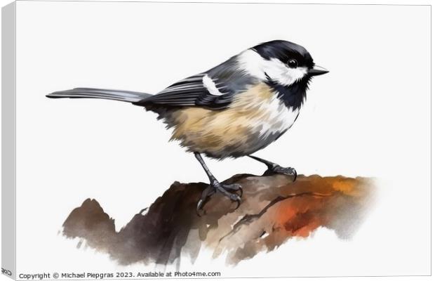 Watercolor painted coal tit bird on a white background. Canvas Print by Michael Piepgras
