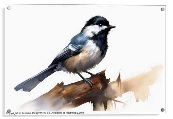 Watercolor painted coal tit bird on a white background. Acrylic by Michael Piepgras
