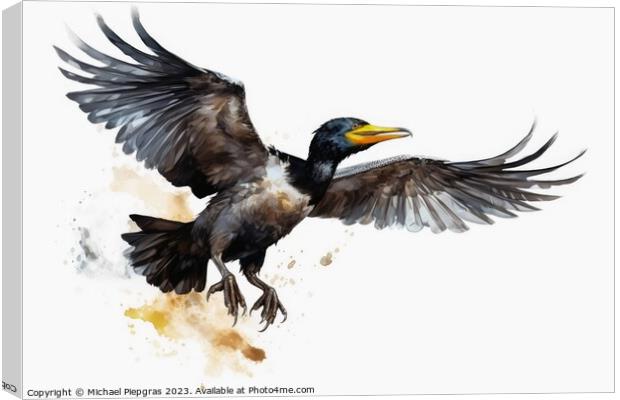 Watercolor painted cormorant on a white background. Canvas Print by Michael Piepgras