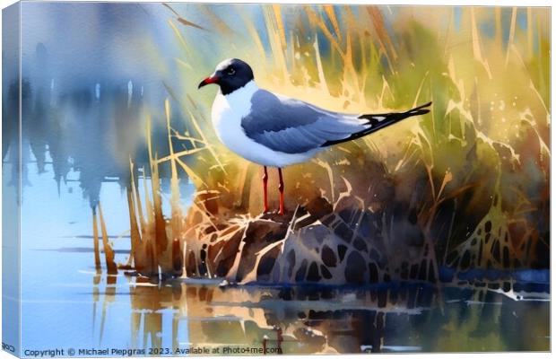 Watercolor painted laughing gull on a white background. Canvas Print by Michael Piepgras