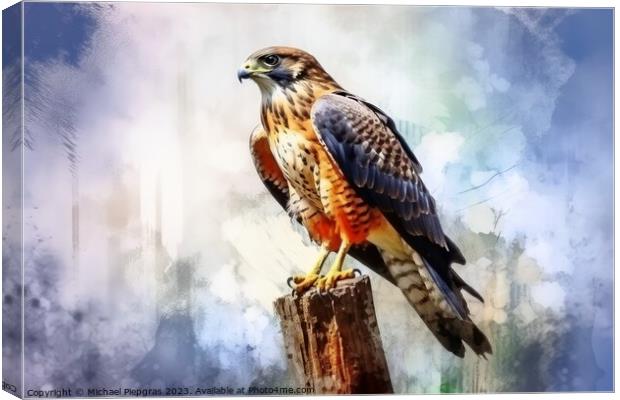 Watercolor painted merlin hawk on a white background. Canvas Print by Michael Piepgras