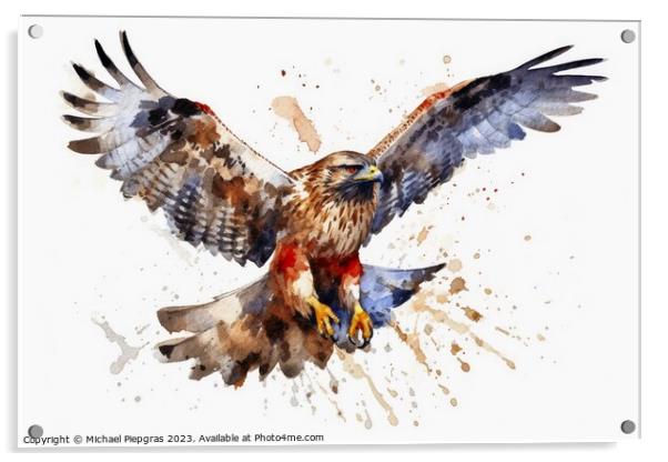 Watercolor painted merlin hawk on a white background. Acrylic by Michael Piepgras