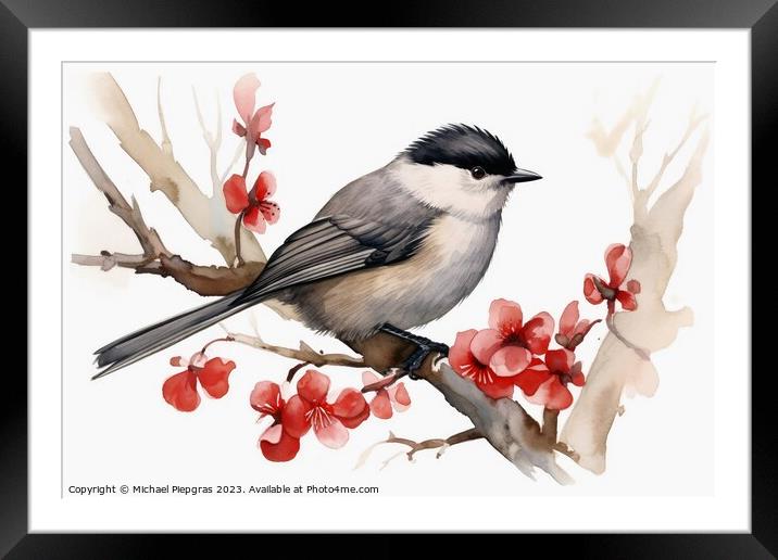 Watercolor painted eurasian blackcap on a white background. Framed Mounted Print by Michael Piepgras