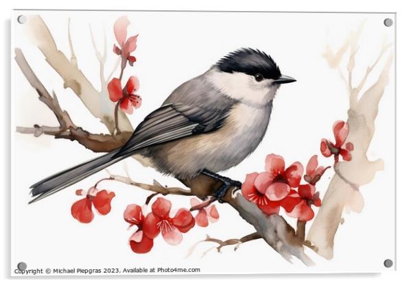 Watercolor painted eurasian blackcap on a white background. Acrylic by Michael Piepgras