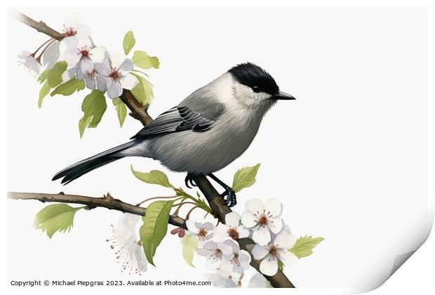 Watercolor painted eurasian blackcap on a white background. Print by Michael Piepgras