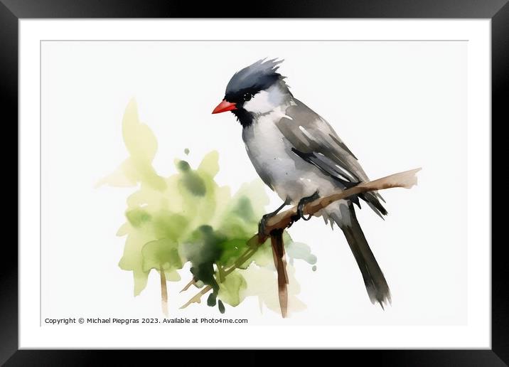 Watercolor painted eurasian blackcap on a white background. Framed Mounted Print by Michael Piepgras