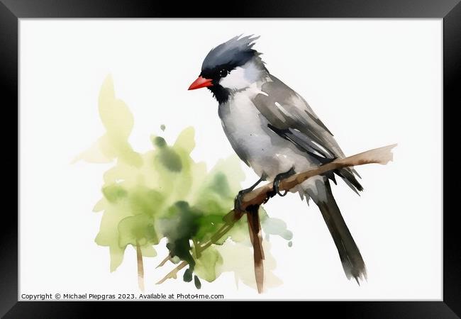 Watercolor painted eurasian blackcap on a white background. Framed Print by Michael Piepgras