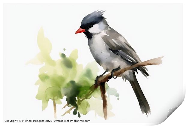 Watercolor painted eurasian blackcap on a white background. Print by Michael Piepgras