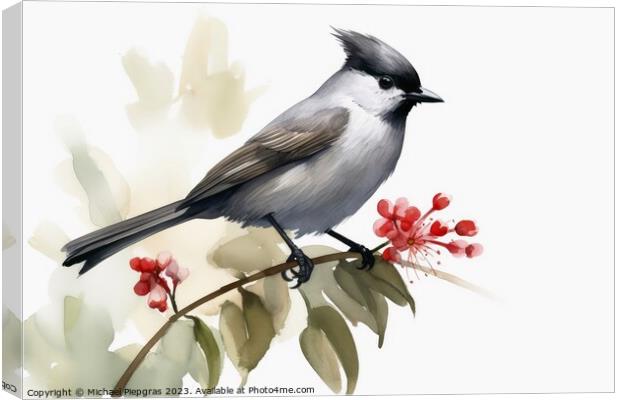 Watercolor painted eurasian blackcap on a white background. Canvas Print by Michael Piepgras