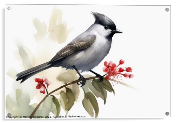 Watercolor painted eurasian blackcap on a white background. Acrylic by Michael Piepgras