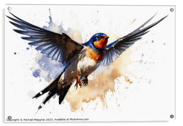 Watercolor painted swallow bird on a white background. Acrylic by Michael Piepgras