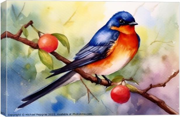 Watercolor painted swallow bird on a white background. Canvas Print by Michael Piepgras