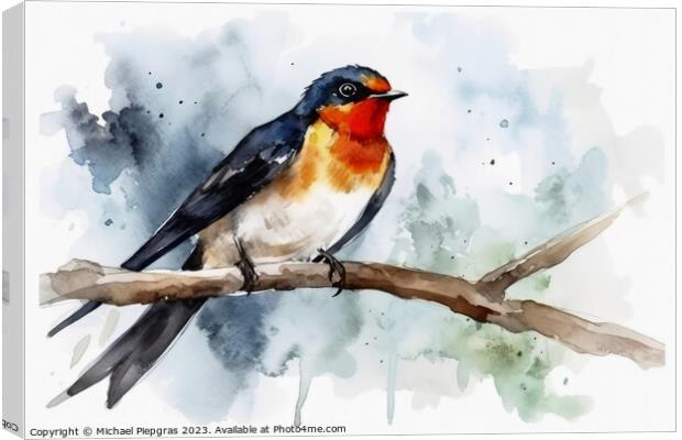 Watercolor painted swallow bird on a white background. Canvas Print by Michael Piepgras