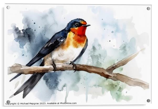 Watercolor painted swallow bird on a white background. Acrylic by Michael Piepgras