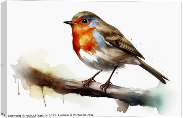 Watercolor painted robin bird on a white background. Canvas Print by Michael Piepgras