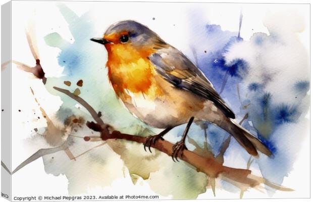 Watercolor painted robin bird on a white background. Canvas Print by Michael Piepgras