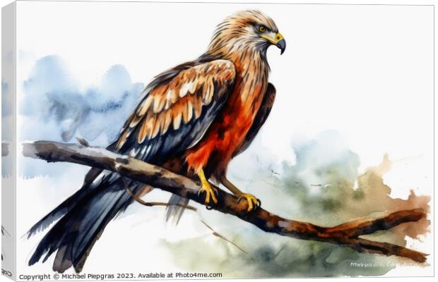 Watercolor painted red kite bird on a white background. Canvas Print by Michael Piepgras