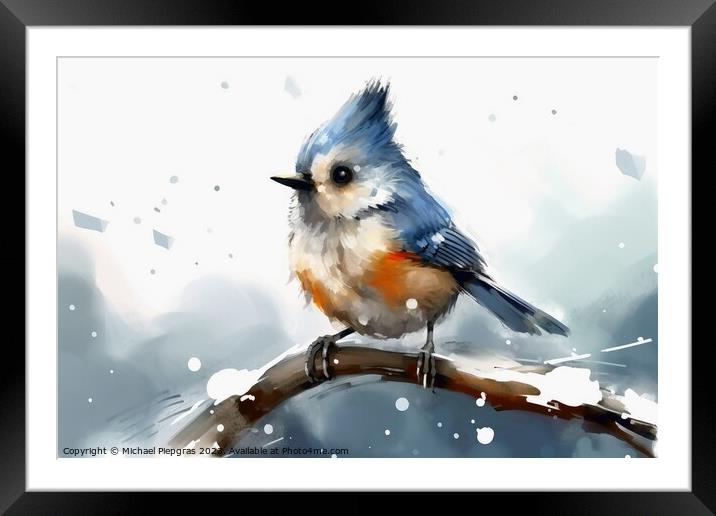 Watercolor painted titmouse bird on a white background. Framed Mounted Print by Michael Piepgras