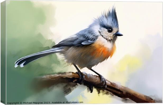 Watercolor painted titmouse bird on a white background. Canvas Print by Michael Piepgras