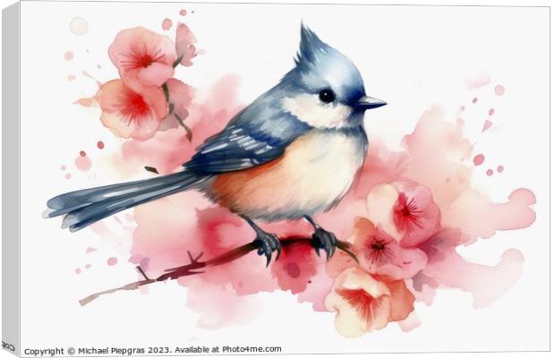 Watercolor painted titmouse bird on a white background. Canvas Print by Michael Piepgras