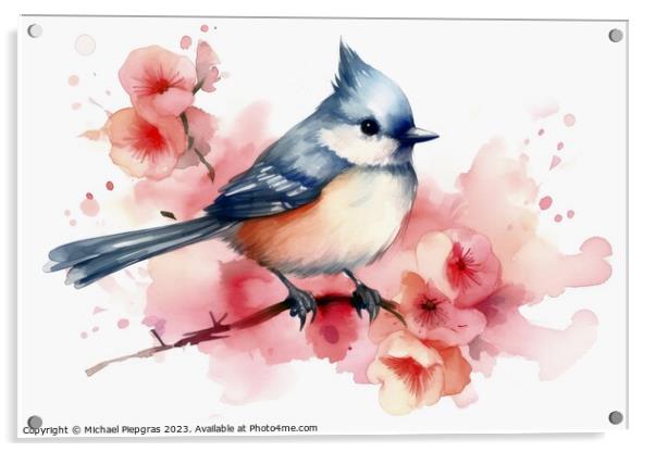 Watercolor painted titmouse bird on a white background. Acrylic by Michael Piepgras