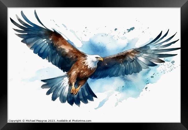 Watercolor painted sea eagle on a white background. Framed Print by Michael Piepgras