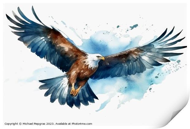 Watercolor painted sea eagle on a white background. Print by Michael Piepgras