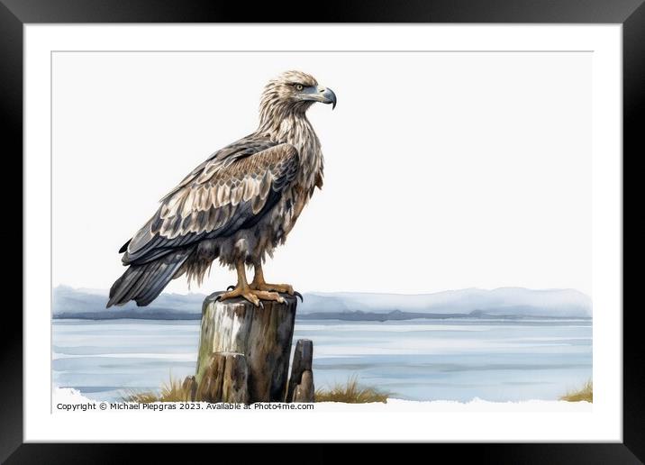 Watercolor painted sea eagle on a white background. Framed Mounted Print by Michael Piepgras