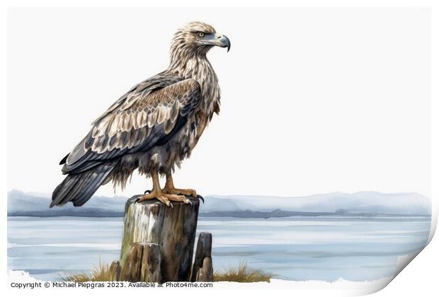 Watercolor painted sea eagle on a white background. Print by Michael Piepgras