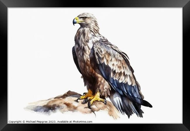 Watercolor painted sea eagle on a white background. Framed Print by Michael Piepgras