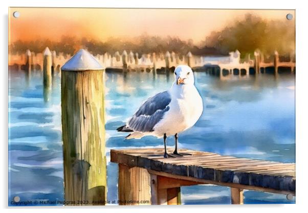 Watercolor painted silver gull on a white background. Acrylic by Michael Piepgras