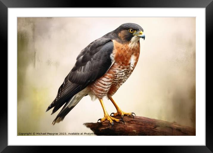 Watercolor painted sparrowhawk on a white background. Framed Mounted Print by Michael Piepgras