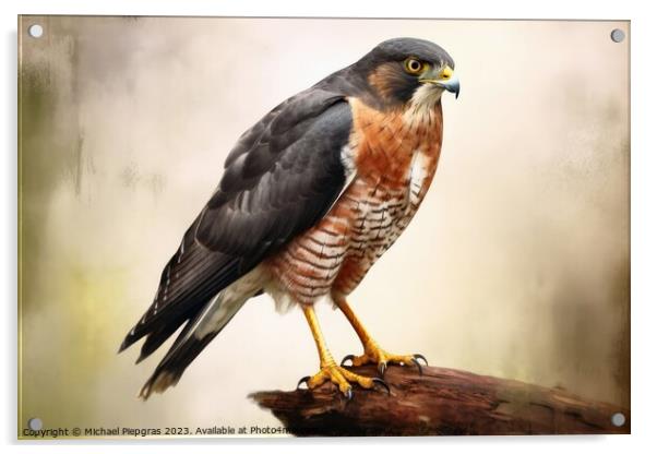 Watercolor painted sparrowhawk on a white background. Acrylic by Michael Piepgras
